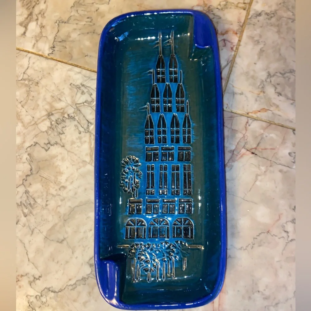 Vintage Bitossi Blue Glaze Campus Pattern Italian Rectangular Plate - Picture 10 of 13